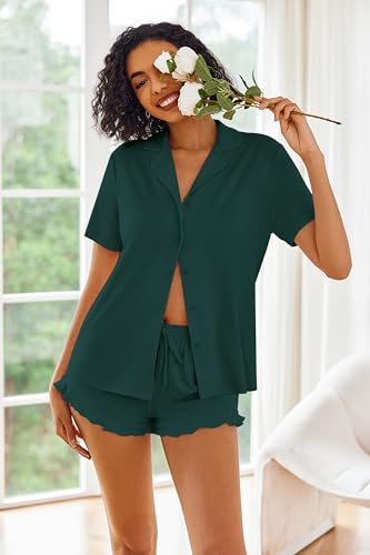 Image of Ekouaer Pajamas Set for Women Short Sleeve Sleepwear Button Down Pjs Lounge Sets Soft Nightwear