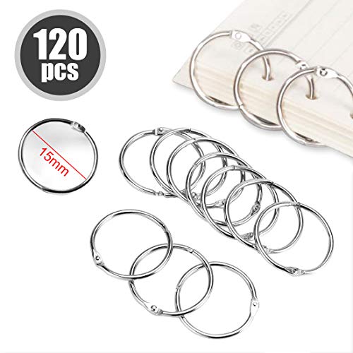 O-Kinee Anillas Encuadernar 15 Mm / 20 Mm / 25 Mm, Anillos de Metal Para Libros de Hojas Sueltas Llaveros para Álbum De Recortes Artesanal 120 Piezas (Plata) (15mm-120pcs)