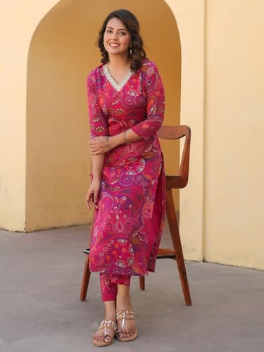 Image of ANNI DESIGNER Women's Rayon Blend Straight Printed Kurta with Pant