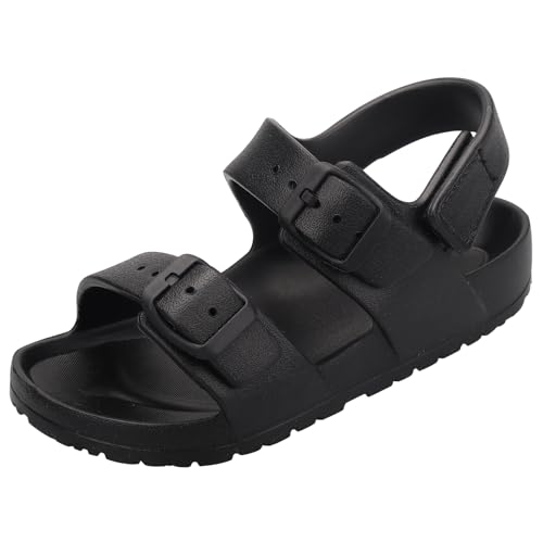 Kids Toddler Sandals Boys Girls Double Buckle Slides Summer Shower Beach Pool Water Shoes Slip on Clouds Slippers,Black 8 Toddler