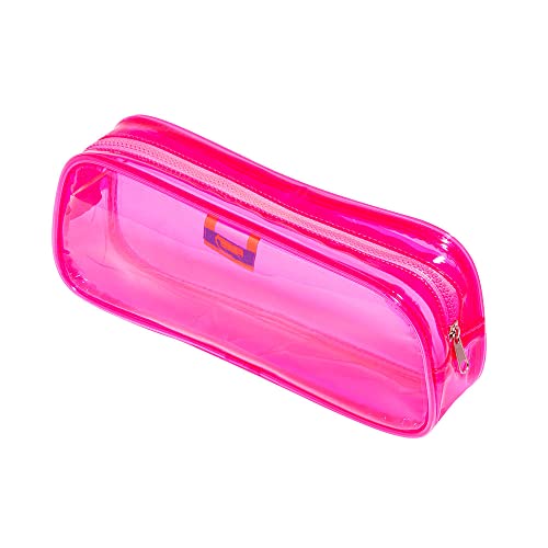 Estojo PVC Transparente 1 Zíper Pink, BRW, Modelo: ET0202
