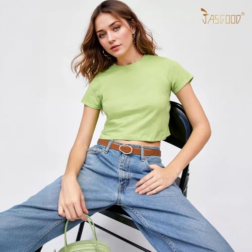 JASGOOD Women Leather Belt for Jeans Fashion Casual Waist Belt with Irregular Shapes Gold Buckle for Dresses Pants3