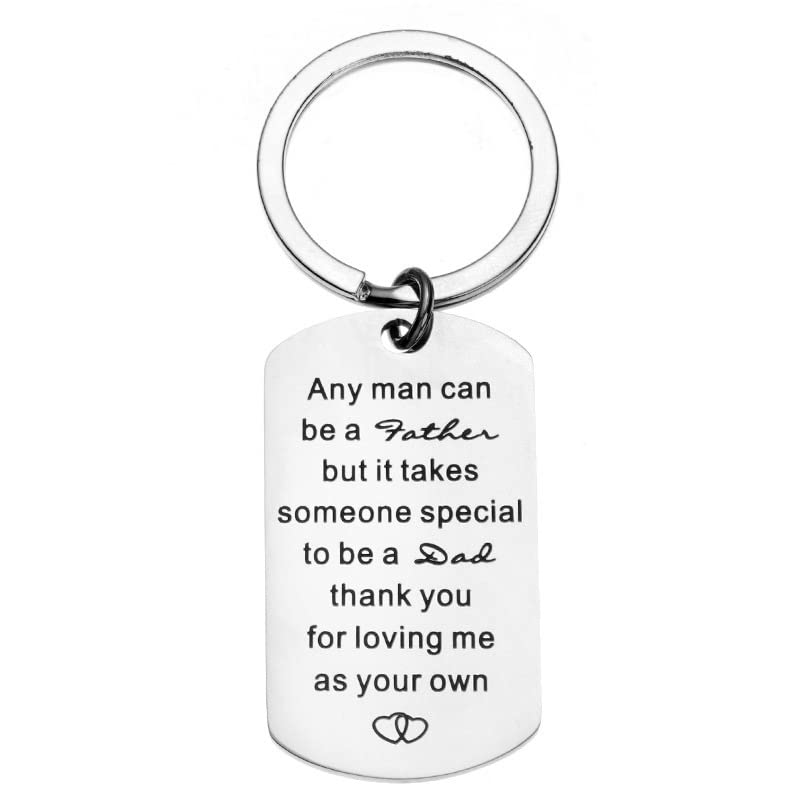 Step Dad Birthday Gifts for Stepfather Keyring - Thank You for Loving Me As Your Own Keyring for Dad Fathers Day Presents from Daughter Son, Silver, S