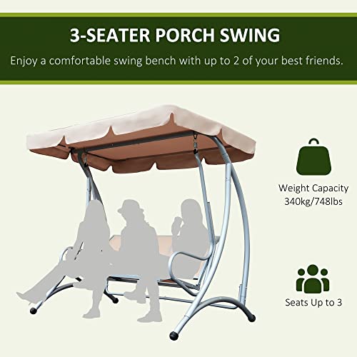 Outsunny 3-Seat Outdoor Porch Swing Chair, Patio Swing Glider With Adjustable Canopy, Breathable Seat, And Steel Frame For Garden, Poolside, Backyard, Beige #TOP6