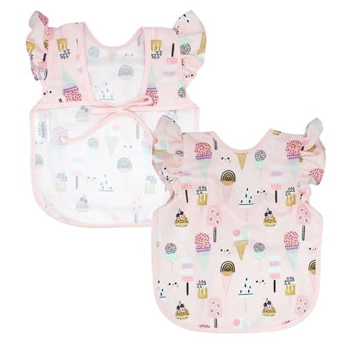 Image of BapronBaby Flutter Pink Ice Cream Bapron - No Neck Tie Safer Bib for Baby & Toddler - Soft Waterproof Stain Resistant - Machine Washable - Sz Preschool 3-5yrs