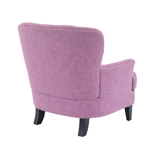 Sillón con tapizado vintage rosa y patas de madera miniatura 6