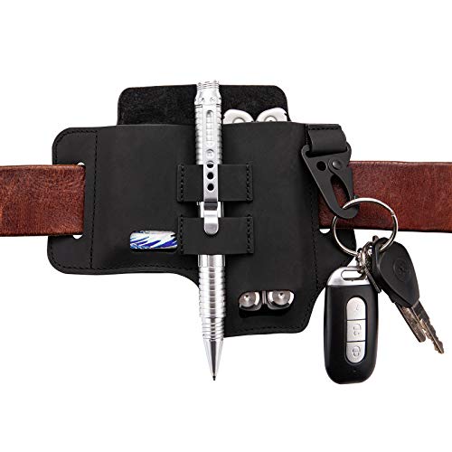 Keypster EDC Leather Sheath for Zippo Lighter,Multitool Leather Sheath for Leatherman Multitools,Knife Sheath with key holder belt loop,Leather EDC Pocket Organizer for Men (Black)
