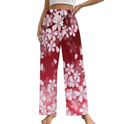 Pantalon de nuit avec poches pour femme, bas de pyjama à fleurs taille S