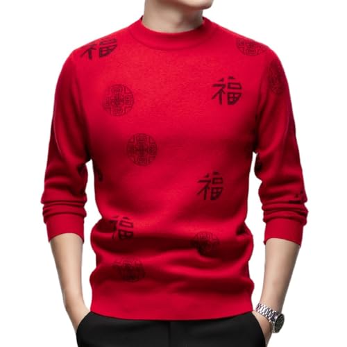 Chinese New Year red lucky letter sweater men's thick warm and festive fashionable top