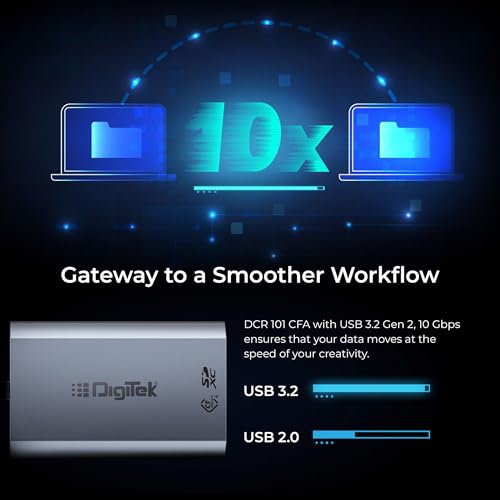 Image of DIGITEK (DCR-101 CFA) 2 in 2 Express Type A & SDXC USB 3.2 Card Reader, Support SD /SDHC /SDXC /UHS-I /UHS II Cards, Support Mac OS, iPad OS, Window, Android, Linux & Harmony, Bidirectional Data Transfer
