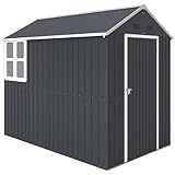 Outsunny Geräteschuppen 4㎡, Stahl Gartenhaus mit Fenster 259 x 172 x 222 cm abschließbares Gerätehaus, Gartenschrank für Terrasse, Balkon, Dunkelgrau