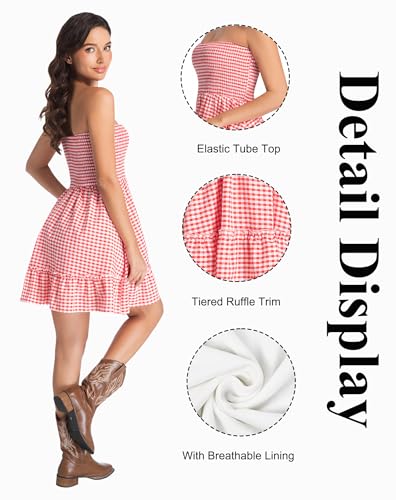 Image of Tsher Tube Top Dress for Women Summer Solid Strapless Mini Dresses Off The Shoudler Ruffle Beach Cover Sundress