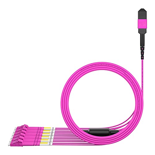 Image of AMPCOM MPO to LC Breakout Cable 50 /125μm Multimode OM4(12 Fiber, MPO to LC, Type B, LSZH /Riser, UPC, Magenta) 15m (49ft)