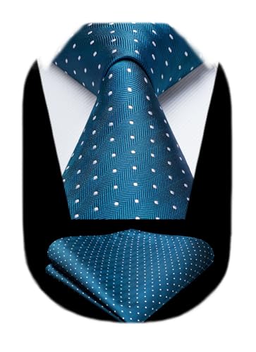 Image of HISDERN Polka Dot Ties for Men Classic Silk Ties and Pocket Square Formal Business Necktie Handkerchief Wedding Party