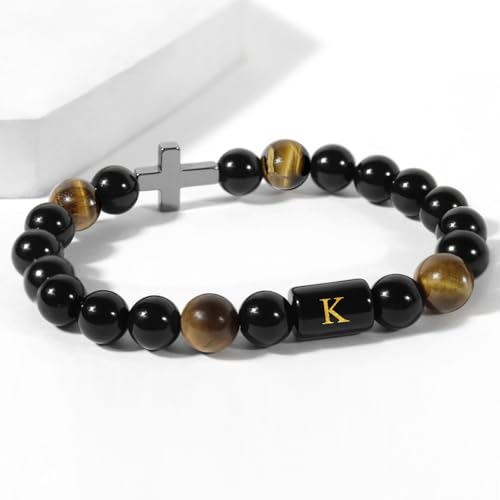 Pulsera para hombre con letras y piedras naturales miniatura 3