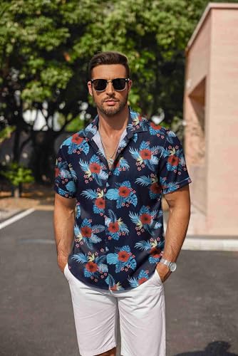 Image of COOFANDY Men's Linen Shirts Short Sleeve Casual Shirts Button Down Shirt for Men Beach Summer Wedding Shirt