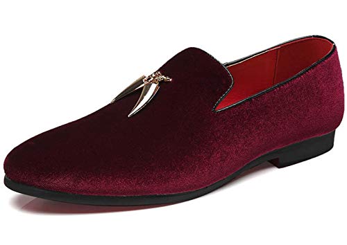 Loafers Shoes Men Fashion Slip on Metal Fringed Round Toe Velvet Smoking Slipper Moccasins Driving Shoes Black Blue Red