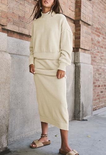 Pink Queen Women's 2 Piece Sweater Set Outfits Long Sleeve Oversized Top Bodycon Maxi Long Skirt Knit Dresses3
