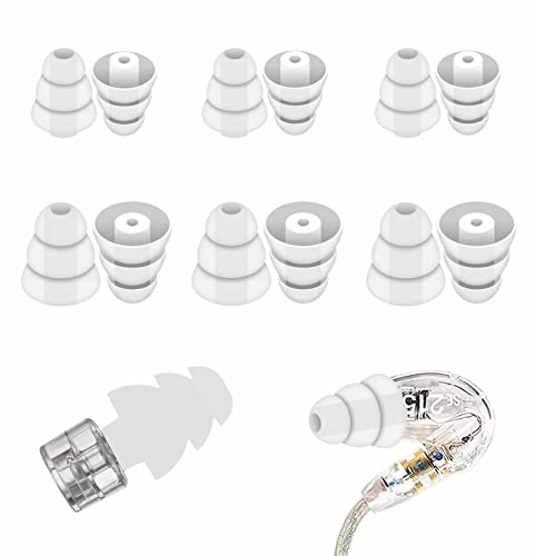 6 Pairs Triple Flange Compatible with Shure SE215 Pro Ear Tips, Noise Reduce Silicone with 2mm Connector Hole Eartips Earbuds Compatible with Etymotic Research/Klipsch/Westone - White
