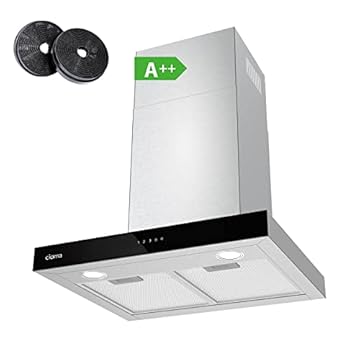 CIARRA CBCS6102 Classe A+++ Cappa Aspirante 60 cm 650 m³/h Touch Control 4 Livelli Inclusa Booster Scarico Ricircolo Aria Montaggio a Parete Acciaio Inox con Filtri Carbone CBCF003