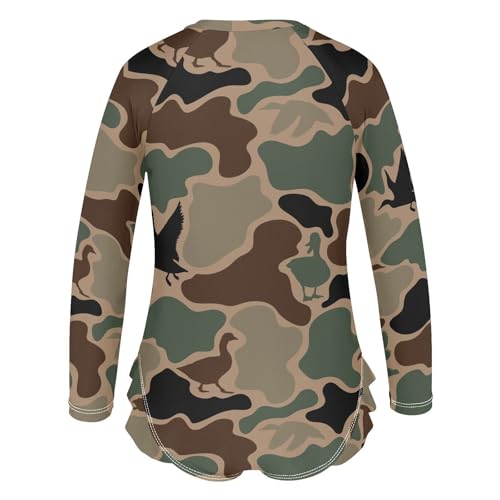 QUGRL Girls One Piece Swimsuit Green Duck Camouflage Long Sleeve Bathing Suit for Girls Toddler Kids Zipper Front Swimsuit Beach Sport Size 4T3