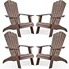 Psilvam Adirondack Chair Oversized Poly Lumber Fire Pit Chair with Cup Holder 350Lbs Support Patio Chairs for Garden Weather Resistant Outdoors Seating Relaxing Gift for Father Mother 4 Brown
