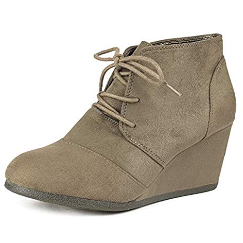 DREAM PAIRS Women's Wedge Boots Casual Fashion Lace Up Low Heel Ankle Booties Shoes 8.5 Taupe