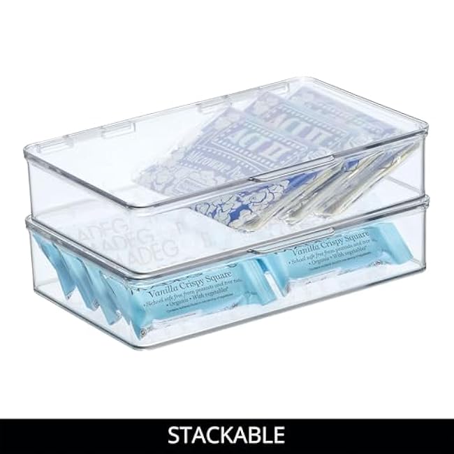 iDesign Kitchen Binz BPA-Free Plastic Stackable Organizer Box with Lid - 7.26 x 10.75 x 2.37, Clear