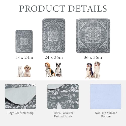 Image of Homimp Washable Pee Pads for Dogs,4 Pack Reusable Puppy Pads,Absorbent and Leakproof Dog Pee Pads,Non Slip Puppy Training Pads,Pet Mat for Floor,Crate,Couch,Whelping,Grey 24 inchx36 inch
