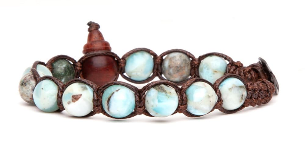 Bracciale Unisex Tamashii In Calcite Blu E Cordoncino - Tibetano, Fatto A Mano, Regolabile, Con Certificato Di Autenticità