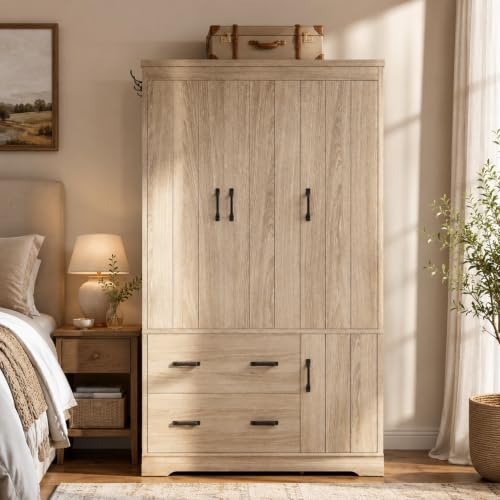 LIKIMIO 70" Freestanding Wardrobe Closet (Natural Oak) - Image 3