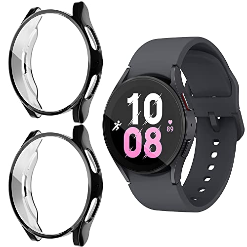 Cover 2 Pezzi Compatibile con Samsung Galaxy Watch 5 44mm Con Pellicola Protettiva Protezione Ultra Sottile Custodia Morbida Custodiain per 5 44mm-Nero+Nero tpu