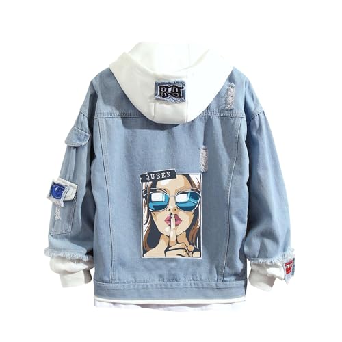 Veste à capuche en denim femme bleu Y2K au design oversize retro pour ado