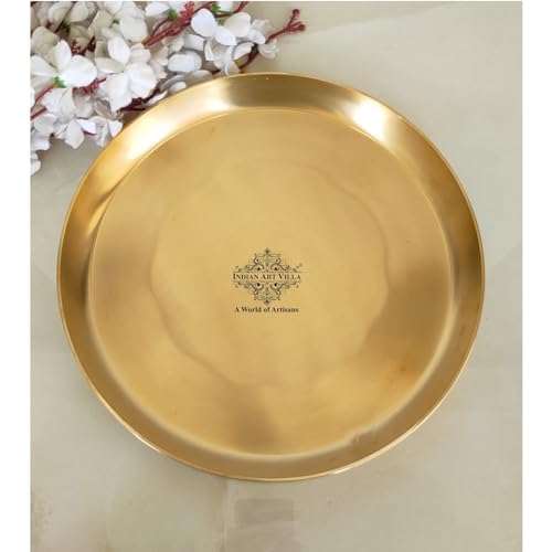 Image of INDIAN ART VILLA Handcrafted Brass Plate /Thali, Matte Finish, Ideal for Serving Food or Home Decor, Diameter - 11 inch