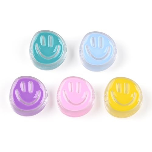 LiQunSweet 20 pcs Mixed Color Happy Face Theme Enamel Acrylic Beads Lovely Flat Round Smiling Face Loose Spacer Beads for Bracelet Earring Necklace DIY Crafts Jewelry Making