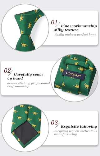 Image of HISDERN Ties for Men Classic Animal Tie and Pocket Square Set Jacquard Woven Silk Neckties Handkerchief Wedding Party