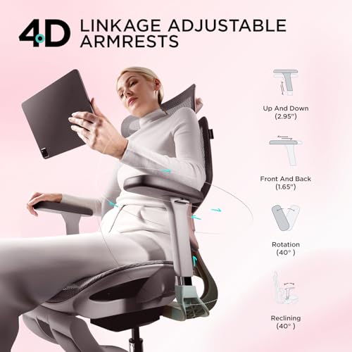 Image of Hbada E3 Pro Ergonomic Office Chair, Big and Tall Office Chair - with 3-Zone Dynamic Lumbar Support, 4D Adjustable Headrest, 4D Adjustable Armrests, Swivel, Pink