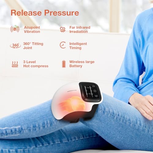 Knee Massager, Cordless Knee Massager with Powerful Infrared Heating and Vibration, Smart Heated Brace for Joint Pain Relief, Stretched Ligament Muscles Injuries, Rechargeable, LED Touch Screen - Image 4