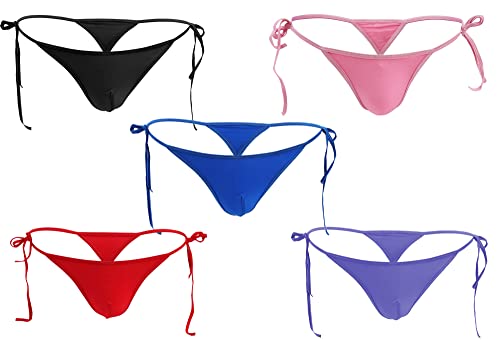 Men's Side Tie Underwear Bikini Thongs G String Adjustable T Back Underwear Swimwear Silky Bulge Pouch Panties