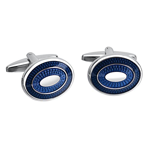 Fomissky Oval Navy Blue Cufflinks for Men Silver Plated, Personalized Men's Cuff Links Groom Wedding Gifts Tuxedo Business Shirt Accessories4