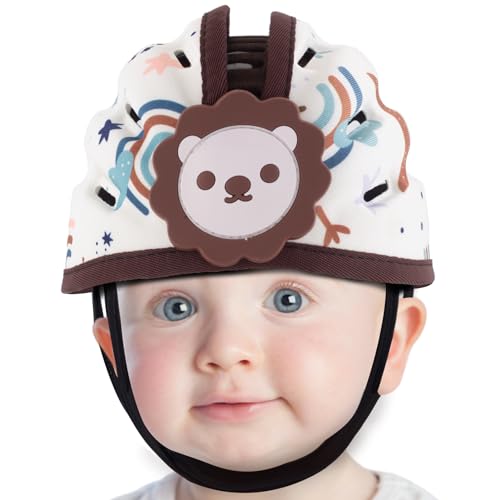 Xeano Baby Helmet, Infant Safety Helmet, Toddler Walking Helmet, Soft Foam Helmet, Protector Cap Adjustable Hat for Walking and Crawling Suit 8-36 Months (Brown Lion)