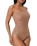 SUUKSESS Women One Piece Tummy Control Swimsuit Strapless Bandeau Bathing Suit Leopard