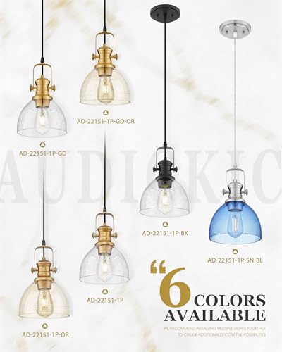Image of 7.5 inch Brushed Gold Pendant Lights Kitchen Island, Seeded Glass