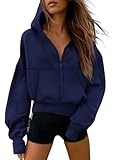PRETTYGARDEN Women's Zip Up Y2K Hoodies 2025 Fall Fashion Long Sleeve Hooded Fleece Sweatshirts Casual Jacket Winter Clothes (Navy Blue,Medium)