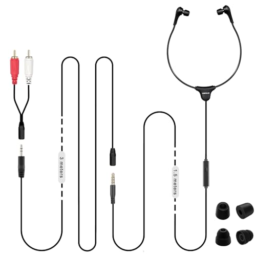 SIMOLIO Casque TV Stéréo avec Contrôle du Volume, Casque Audio Long Fil pour Television, Câble Audio de 4,9 Pieds Plus Câble Prolongé de 10 Pieds, Casque...