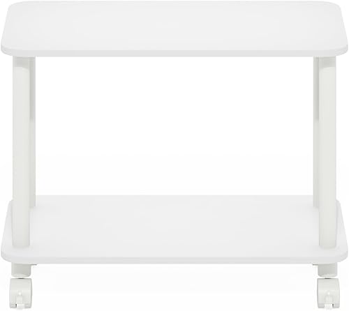 Miniatura 7 de Furinno Turn-N-Tube - Mesa auxiliar rectangular de 2 niveles con ruedas, mesita de noche de esquina redonda, mesita de noche con estante abierto,