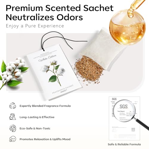 Image of MYARO 12 Packs Scent Sachets for Closet Clothes Storage - White Cotton Fragrance Long Lasting Home Air Freshener Odor Deodorizer