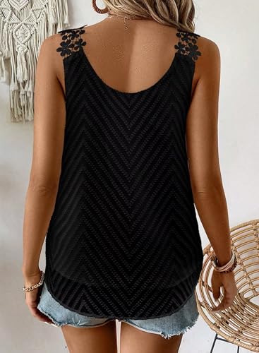 Womens Tank Tops Flowy Sleeveless Summer Boho Tank Top for Women Crewneck Casual Spaghetti Strap Lace Camisole Shirt4