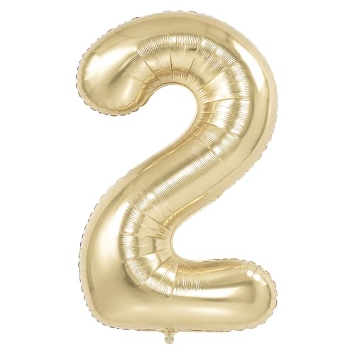 Image of KatchOn, Number 2 Balloon, 40 Inch Champagne Gold Foil Number Balloon