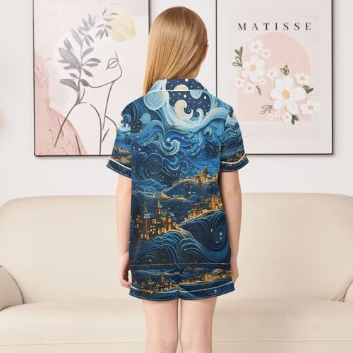 ALAZA Van Gogh Cityscape Satin Pajamas Set Short Sleeve Button Down Sleepwear Summer Pjs 2 Piece4